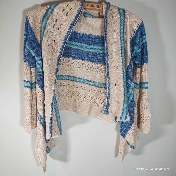 100% rayon kids size small knit ocean blue cardigan kiddo by katie - Picture 4 of 8